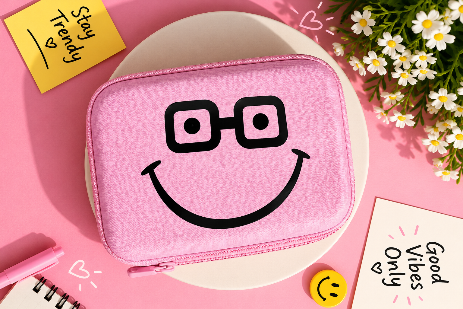 Cute Smiley Face Zipper Pouch | Trendy Cartoon Pouch for Kids & Girls | Multipurpose Storage Case - Image 3