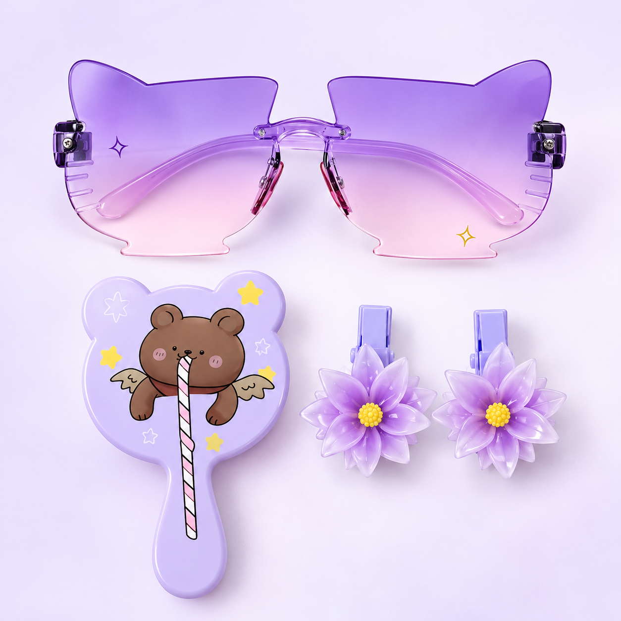 Cute Kids Girls Accessories Set | Cartoon Hair Comb, Flower Hair Clips & Trendy Sunglasses | Gift Set - Image 2