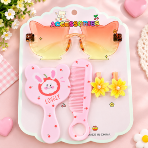 Cute Kids Girls Accessories Set | Cartoon Hair Comb, Flower Hair Clips & Trendy Sunglasses | Gift Set