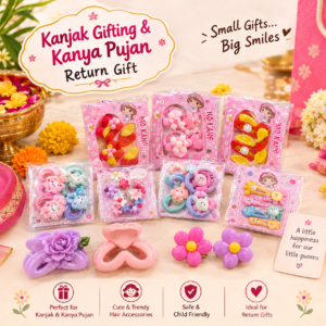 Curated Kanjak Gifting Set for Girls | Kids Hair Accessories Gift Hamper with Cute Clips, Hair Bands & Colourful Accessories [ 1 FROM EACH ]
