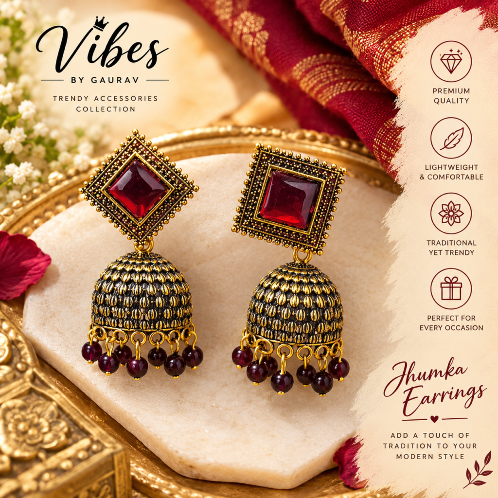 Traditional Oxidised Jhumka Earrings Stone Detailing for Women & Girls [ ANY 1 ]