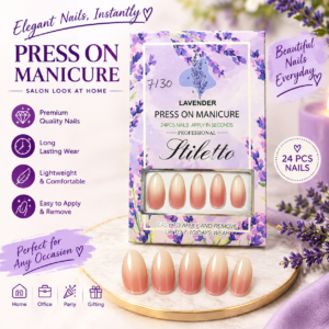 Lavender Floral Press-On Nails – 24 Pcs Nude Pink Ombre False Nails | Reusable-Style Instant Manicure for Women & Girls