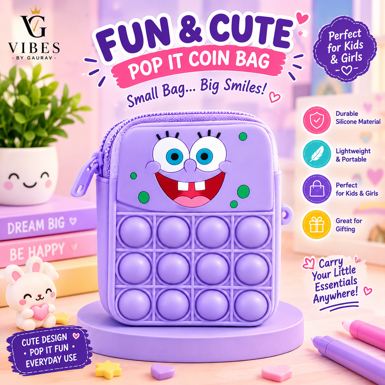 Kids Pop It Fidget Toy Pouch – Cute Cartoon Silicone Bubble Sensory Toy for Kids - Image 2