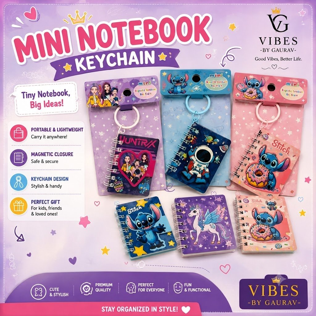 Cute Character Mini Notebook Keychain with Magnetic Closure