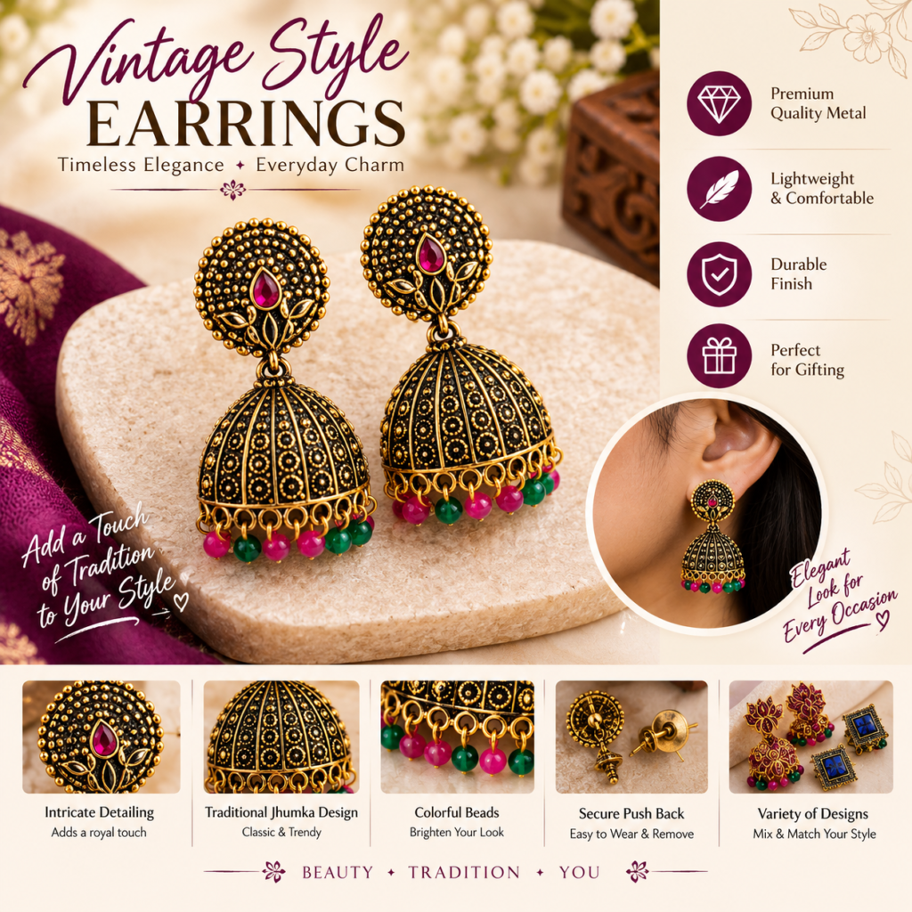 Traditional Jhumka Earrings with Colorful Beads | Designer Ethnic Earrings for Women & Girls