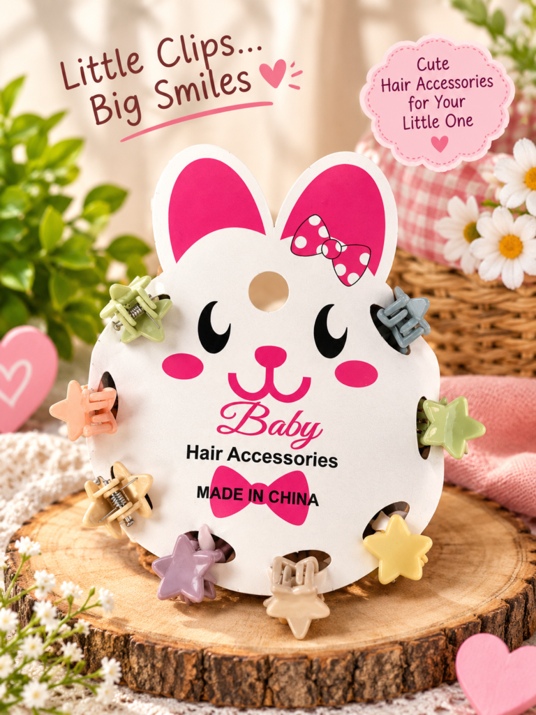 Cute Baby Hair Clips Set for Girls | Star, Bow & Flower Shape Mini Hair Claw Clips | Multicolor Hair Accessories for Kids