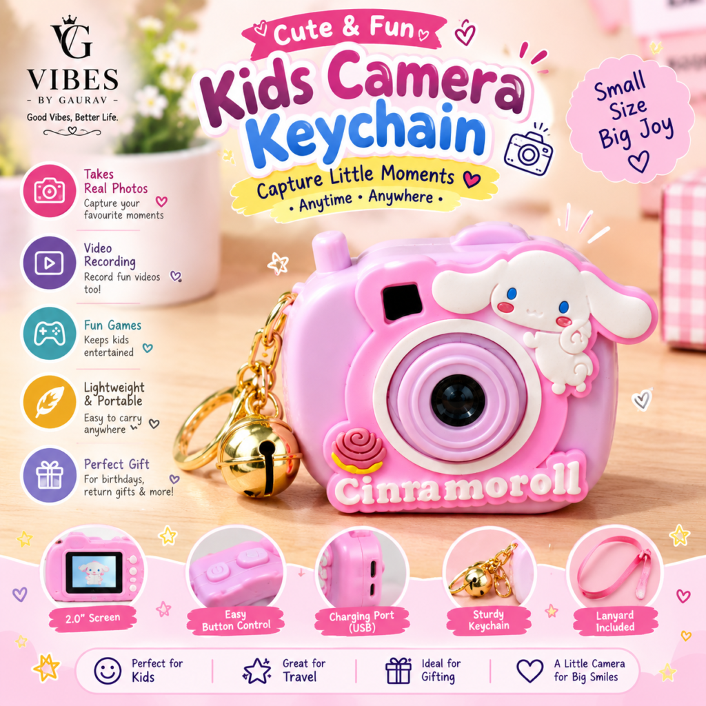 Cute Kids Camera Keychain | Cinnamoroll Cartoon Mini Camera for Kids | Photo & Video Toy